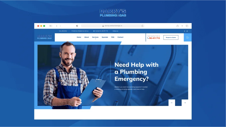 Darry's Plumbing website designed by WebArt Design