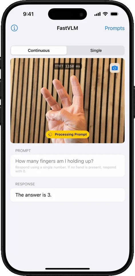 FastVLM counting objects in a live camera feed on an iPhone